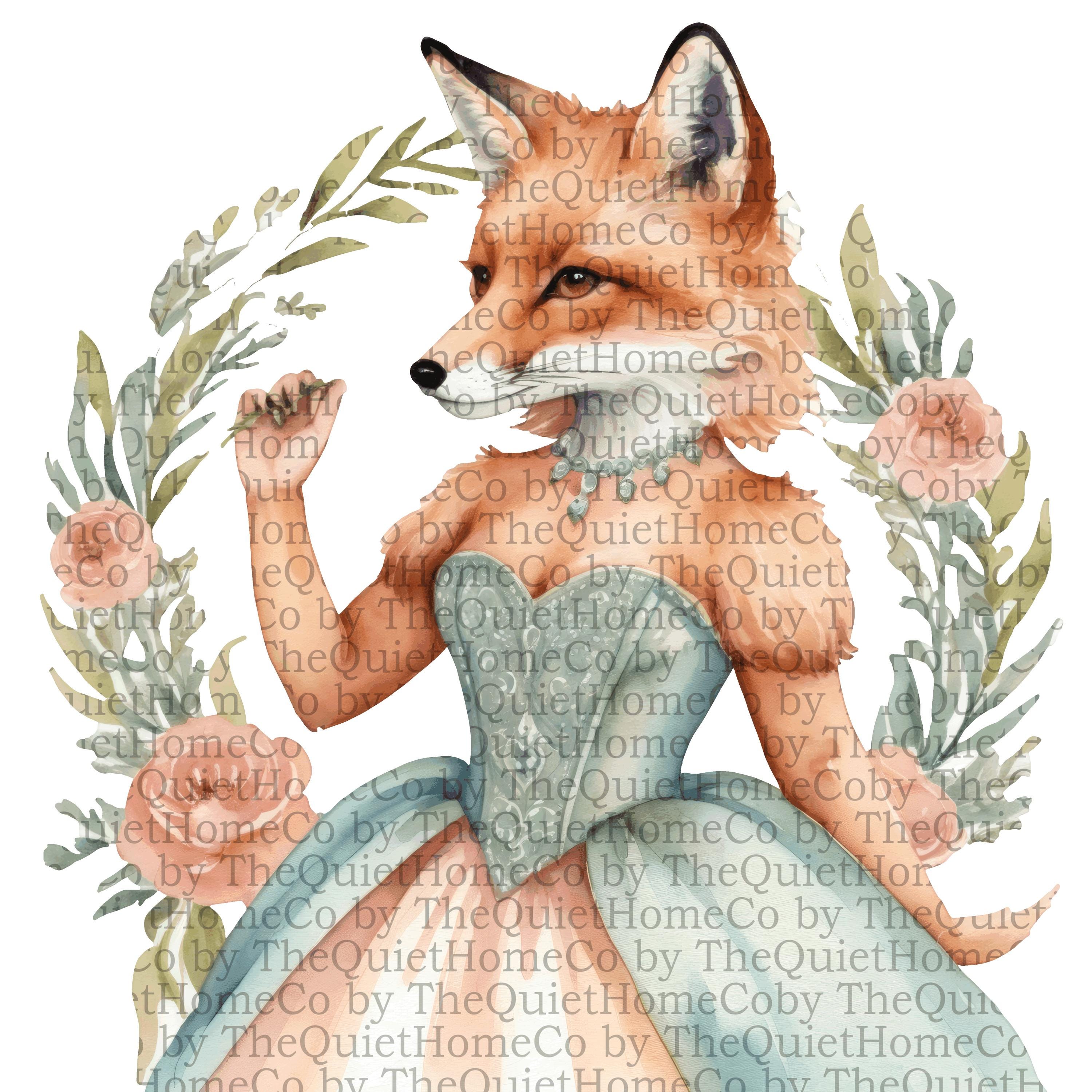 9 Lady Fox PNG Clipart Set | Watercolor Foxes in Vintage Dresses ...