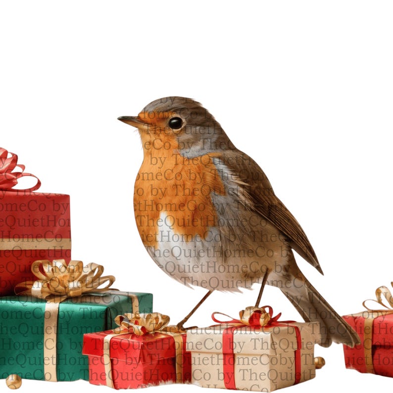 17 Christmas Robin Clipart PNG | Birds With Holiday Gifts and Pine ...
