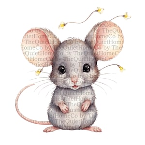 11 Clipart di topi ad acquerello / Set di simpatici topolini PNG con stelle e scintille / File trasparenti con illustrazioni di animali per bambini / Set n. 153