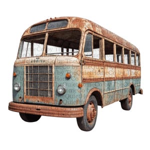 10 Vintage Bus Clipart Set | PNG Retro Images Watercolor Old Buses for Travel Art, Scrapbooking, Stickers & Printable Projects | Set #391