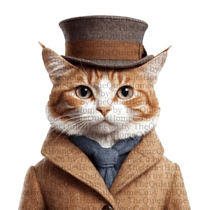 10 Gentleman Katze PNG Clipart Set | Aquarell Aristokrat Katzen in Mänteln, Fliege, Zylinder | Transparenter Hintergrund | Druckbare Kunst | Set #7