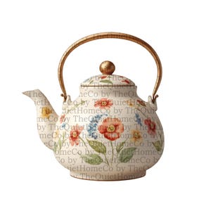 19 Vintage Floral Teapot Clipart Bundle PNG | Botanical Teapot Illustrations with Flowers for Cottagecore Kitchen Decor and Craft | Set #191