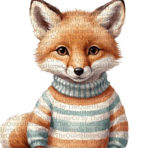 20 aquarelles renard dans un chandail de clipart | Ensemble d'autocollants d'automne PNG transparents douillets, décoration de chambre d'enfant et agenda | Ensemble #183