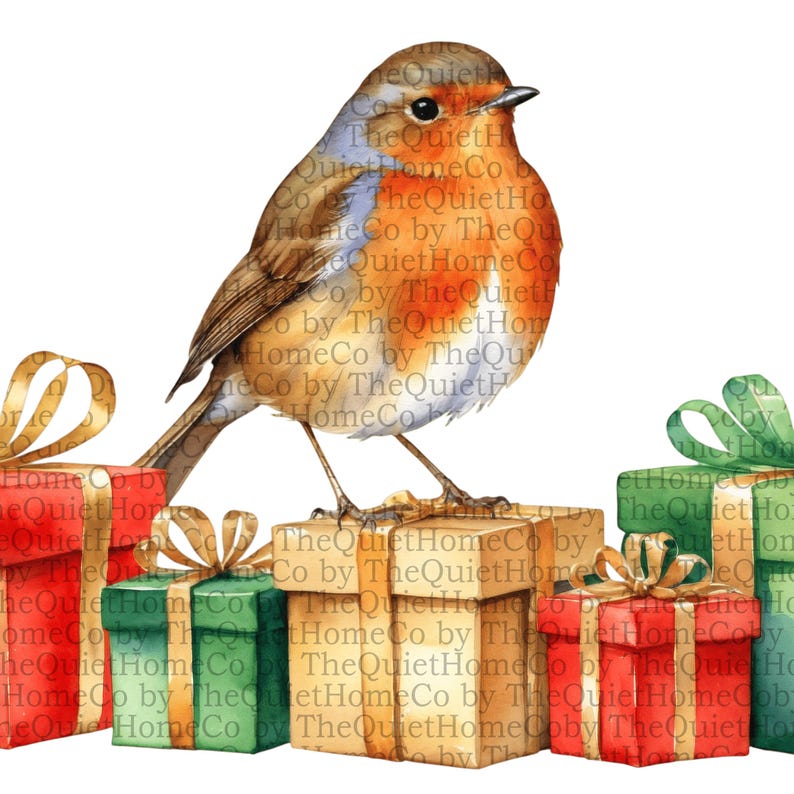 17 Christmas Robin Clipart PNG | Birds With Holiday Gifts and Pine ...