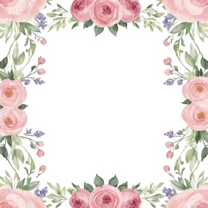 20 Pink Floral Frames Clipart | Watercolor Flower Border PNG for Invitations, Wedding Cards, Scrapbooking & Spring Designs | Set #586