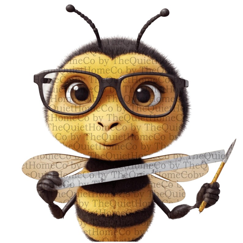 30 School Bee Clipart Set PNG | Cute Watercolor Bees With Pencils Books ...