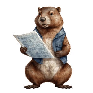 13 Beaver Architect PNG-clipartset | Schattige technische bevers met blauwdrukken | Transparante achtergrond | Aquarelconstructie | Set #1