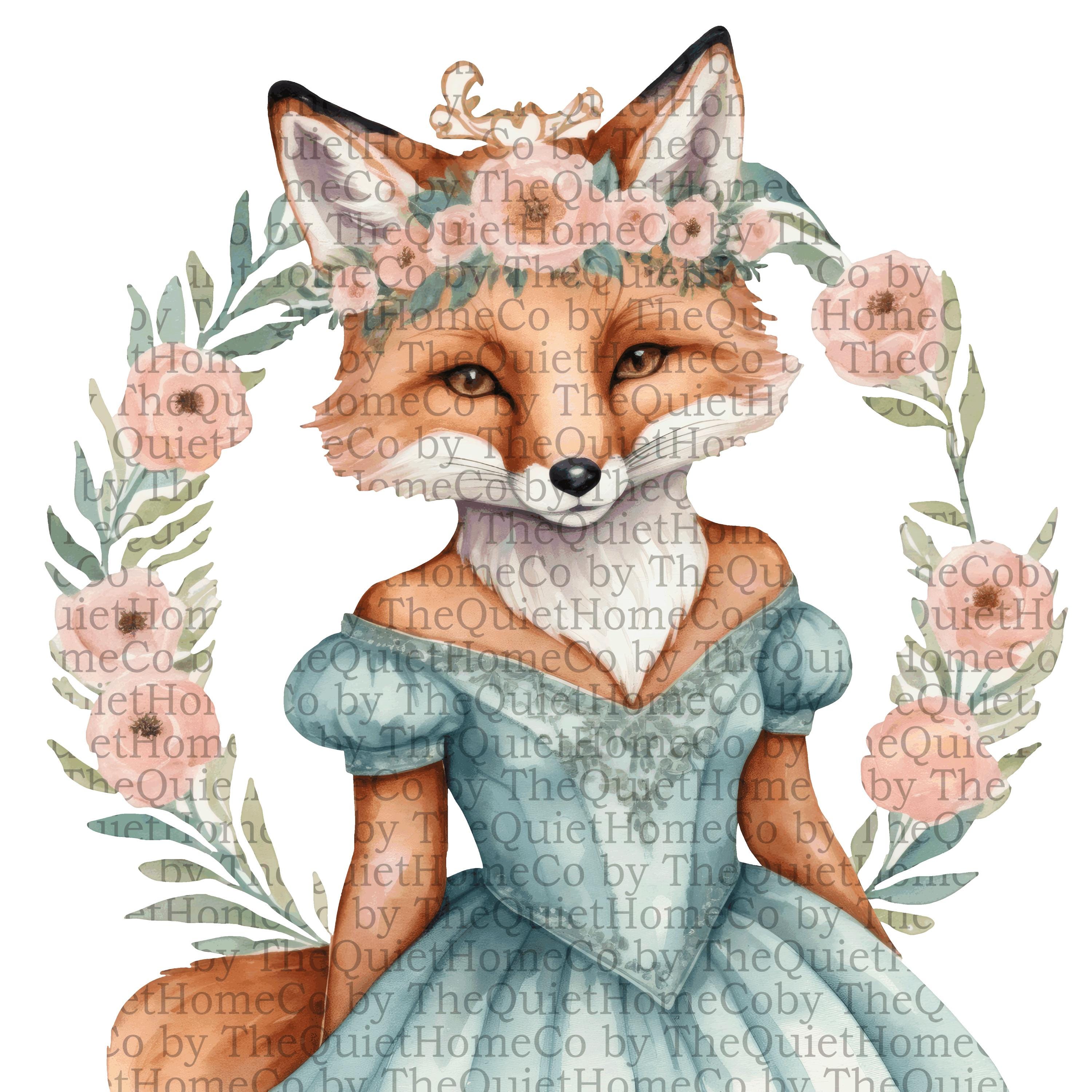 9 Lady Fox PNG Clipart Set | Watercolor Foxes in Vintage Dresses ...