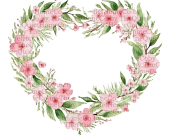 20 Watercolor Heart Floral Wreath Clipart | Pink Flower PNG Bundle | Set # 242