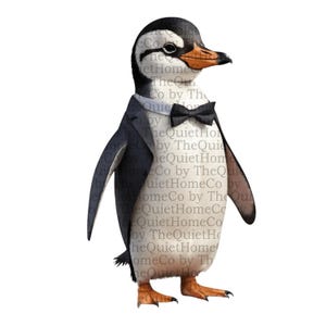 32 Gentleman Pinguin Clipart Bundle | Klassische Smoking Pinguin PNGs mit Fliege & Anzüge | Aquarell Tier Zeichensatz | Set #90