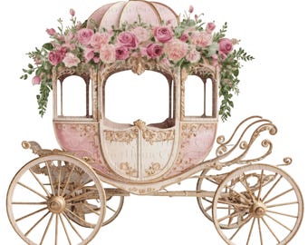 21 Watercolor Princess Carriage Clipart | Floral Fairytale PNGs | Set #577