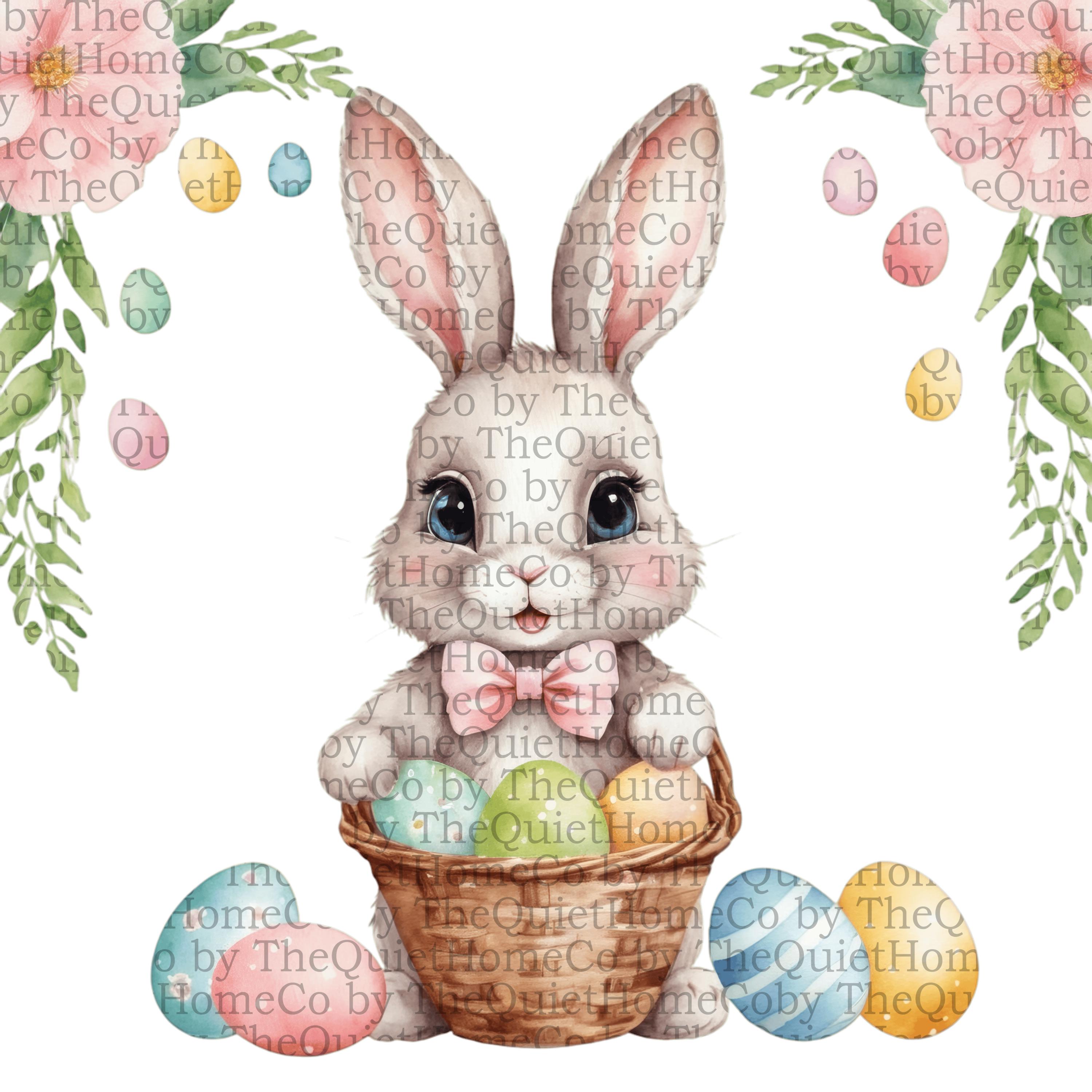 20 Watercolor Easter Bunny Clipart | Bunnies With Eggs PNG (digital ...