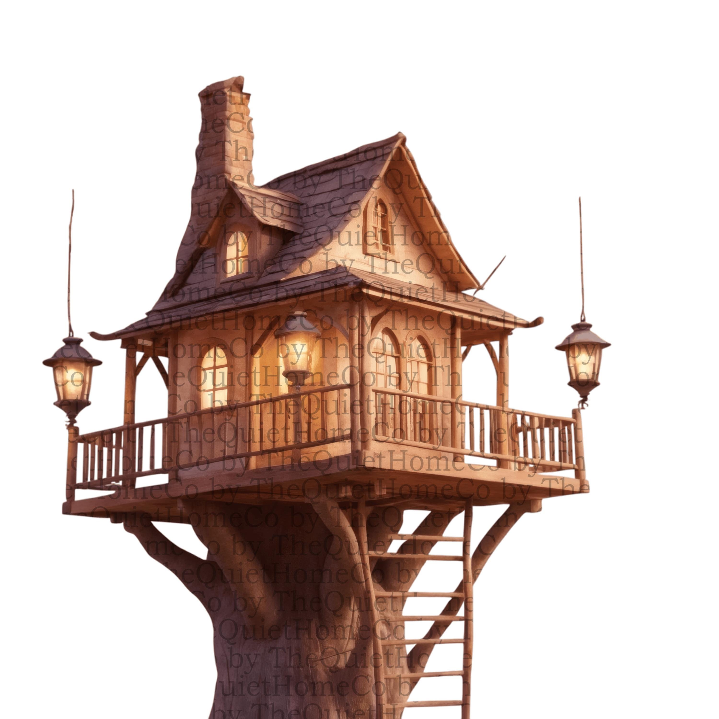 Watermark Treehouse 11 Watercolor Treehouse Clipart Bundle | Whimsical Forest Tree House ...