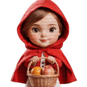 15 Cute Little Red Riding Hood Clipart Set, Hand-Painted Fairy Tale Girl PNGs with Transparent Background for Digital Crafts Art | Set #534