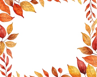20 Watercolor Autumn Leaf Border Clipart | Set #419