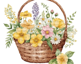 20 Watercolor Flower Basket Clipart | Spring Garden Blooms PNG (Digital Download) | Set #237