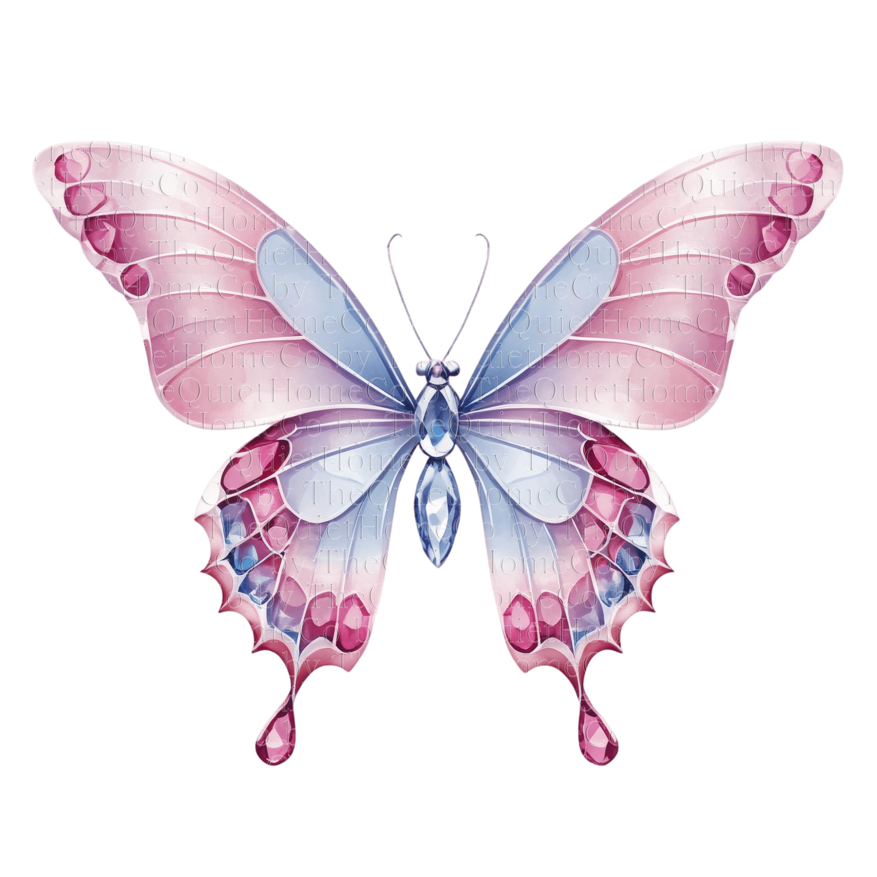 Pastel Butterfly Clipart Set: Pink & Blue Watercolor PNG (digital