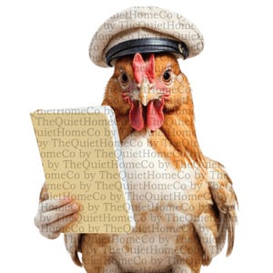 Pacote com 20 clipart de galinhas em aquarela | Conjunto de galinha e galo lendo PNG com livros e chapéus | Ilustração de professor de animais de fazenda | Conjunto nº 144