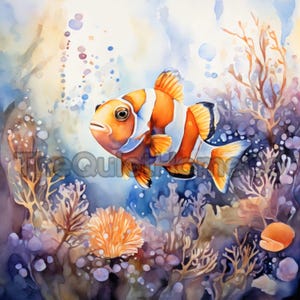 18 Colorful Clownfish & Coral Reef Watercolor Clipart JPG Set | Tropical Ocean Fish Art for Underwater Crafts and Beach Decor | JPG Set #141