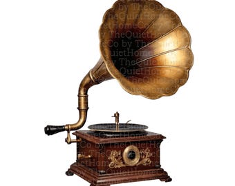 19 Gramophone Clipart Vintage Phonograph Illustration Antique Music Player Retro Decor Art #777
