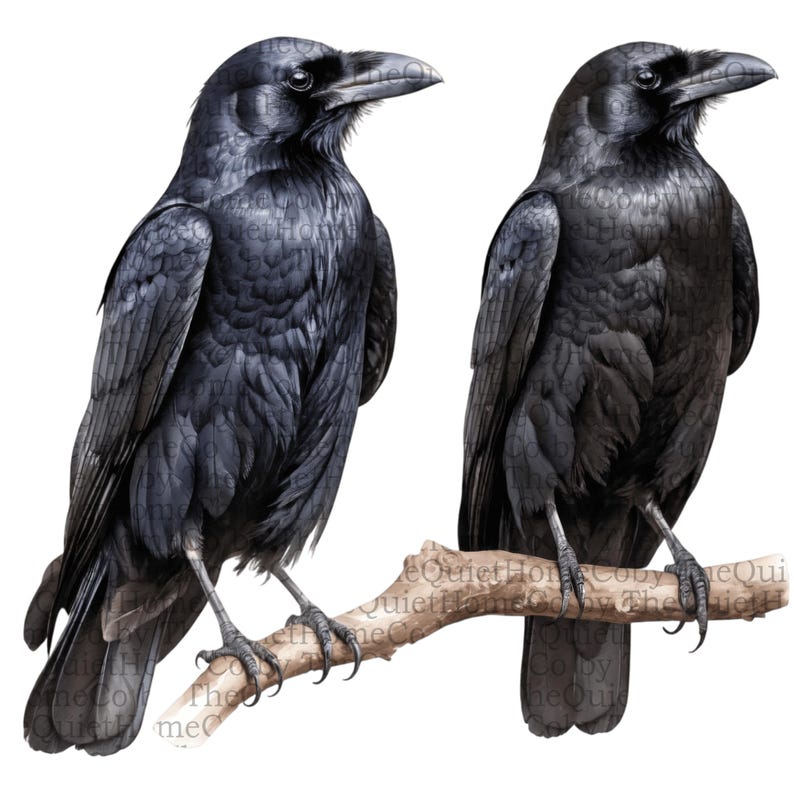 17 Black Raven PNG Clipart Set | Gothic Halloween Illustrations (Digital Download) | Set #257 image 16