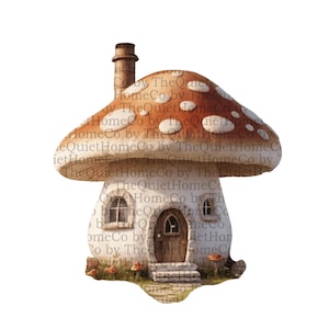 15 Clipart de maison champignon lunatique PNG | Illustration de cottage champignon vénéneux à l'aquarelle Projets artistiques et sublimation pour chambre d'enfant et conte de fées | Ensemble #201