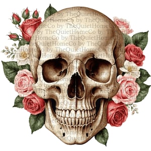 18 Skull and Roses Clipart Set, Hand-Painted Gothic Skull PNGs with Transparent Background for Dark Art & Halloween Projects | Set #524