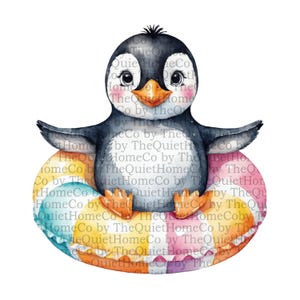 20 Watercolor Summer Penguin Clipart PNG Bundle | Cute Penguins in Floaties for Sublimation, Nursery Wall Art & Kids Party Decor | Set #220
