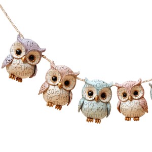 19 Watercolor Owl Garland Clipart Set | Cute Baby Owl Bunting Banner Transparent PNGs Files for Nursery Decor & Party Invitations | Set #180