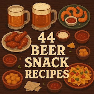 44 Beer Snack Recipes | Spicy, Crispy and Easy-to-Make Appetizers | Chicken Wings, Shrimp & Cheesy Bites | Instant Digital PDF Cookbook