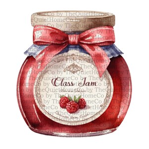 17 cliparts PNG confiture de fraises | Illustrations aquarelles de pots de confiture | Fond transparent | Décoration de cuisine et création d'étiquettes | Ensemble #29
