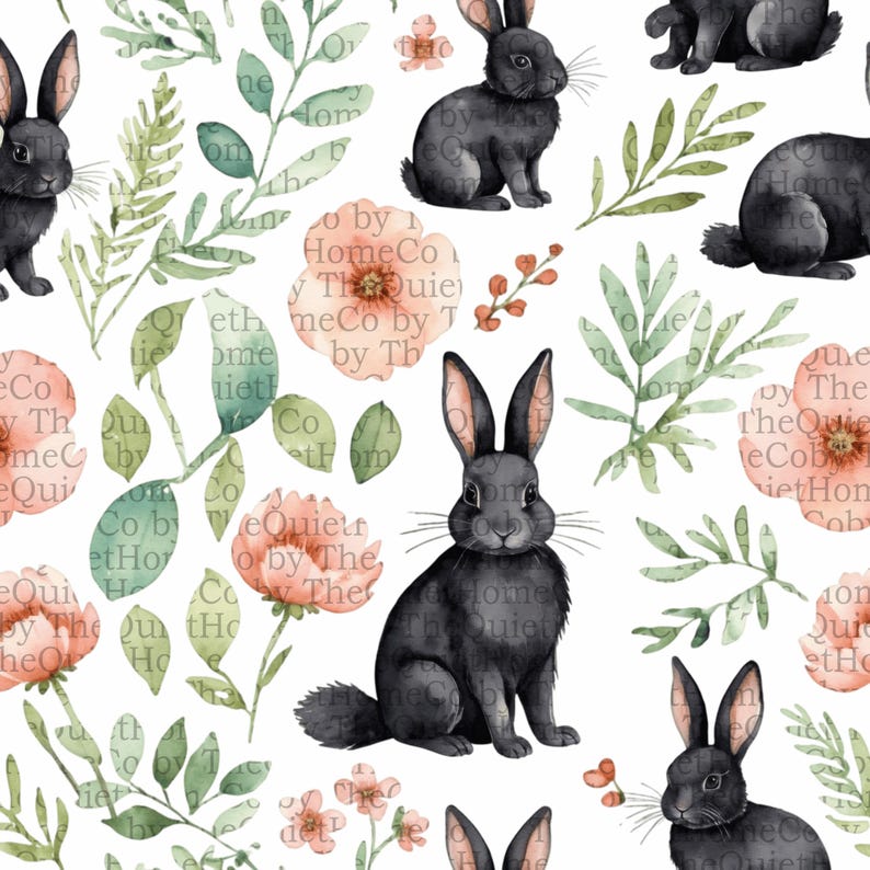 Watercolour Rabbit Png 16 Black Bunny Clipart | Watercolor Rabbit PNG, Floral Accents (digital ...