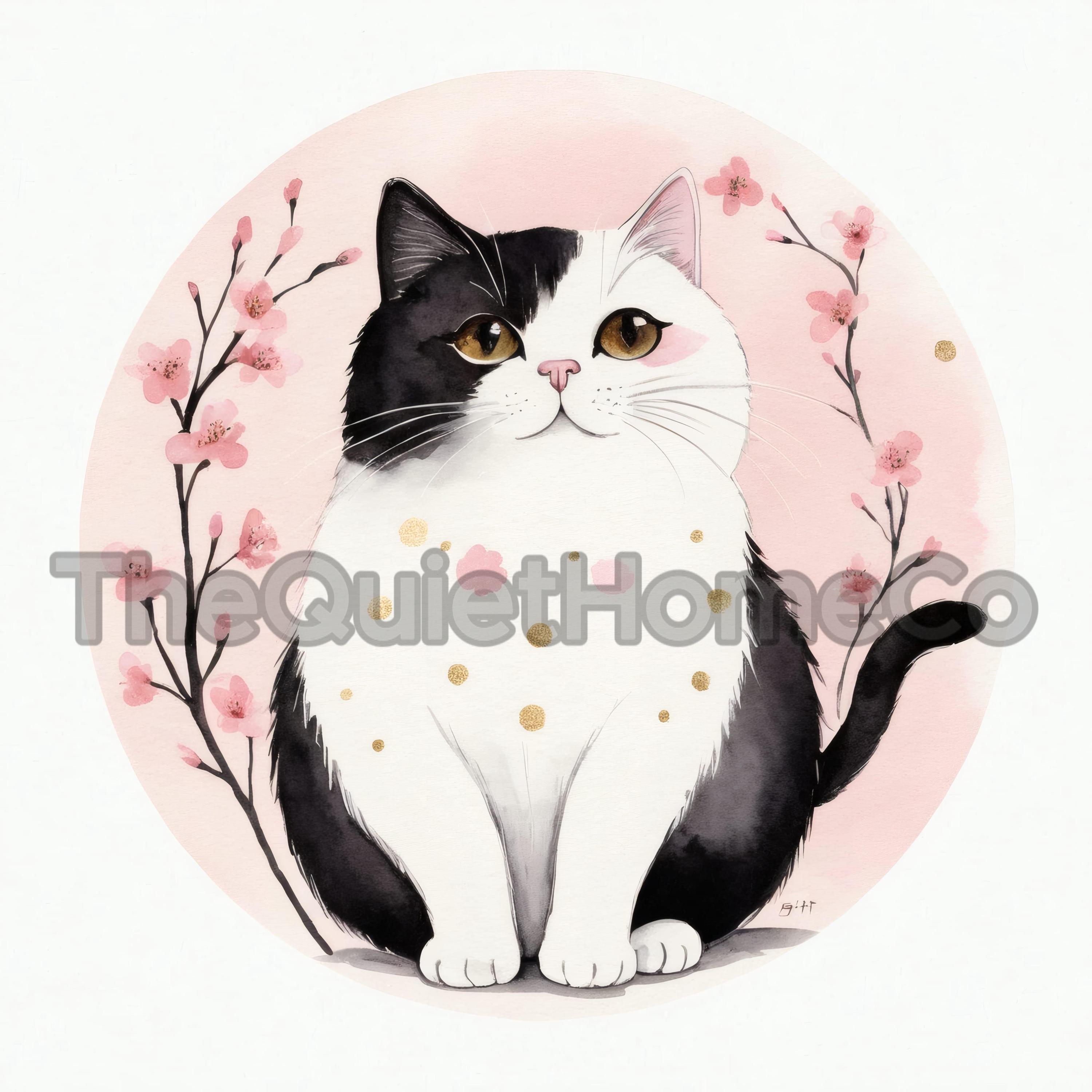20 Sakura Cat Clipart | Japanese Cherry Blossom Kitty Art | JPG