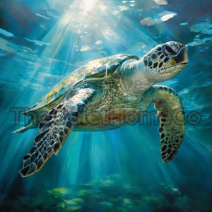 20 Sea Turtle Clipart JPG Set | Underwater Ocean Animal Art with Sunlight & Coral Reefs | Waterlife Decor | JPG Set #66