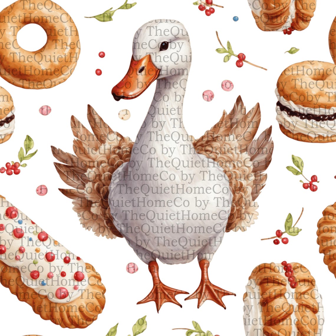20 Watercolor Goose Baking Clipart Set | PNG Cute Farm Ducks With ...