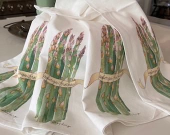Watercolor Asparagus Flour Sack Towel, 100% Cotton Kitchen Decor
