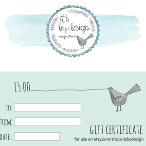 15 dollar gift certificate, gift card for it's by design products