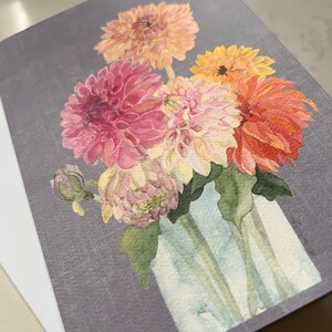carte d'anniversaire / plaisir de vieillir / art de la carte à encadrer / bouquet de dahlias aquarelle