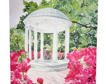 UNC Graduation Card, Old Well Watercolor Art, Framable 5x7