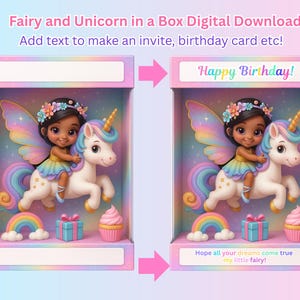 Unicorn Birthday Invitation, Action Figure Toy Box 3D style digital download, Canva Template, Unicorn and Fairy Editable Birthday Invite