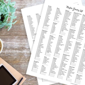 Master Grocery Shopping List with Categories Printable Downloadable