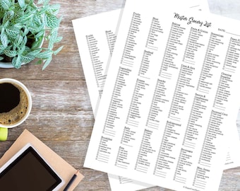 Lista de compras maestra con categorías, imprimible, descargable, organización del hogar