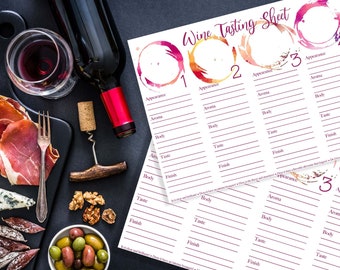 Hoja de mantel individual imprimible y descargable con tarjeta de puntuación para fiesta de cata de vinos