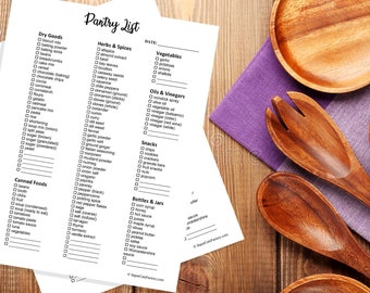 Lista de despensa con categorías Organización del hogar Imprimible Descargable