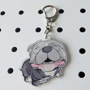 Hand-drawn Pit Bull Pitbull Cartoon Acrylic Charm with Swivel Clasp for Backpack, Handbag, Purse, Bag, Keychain, Great Gift for Dog Lover
