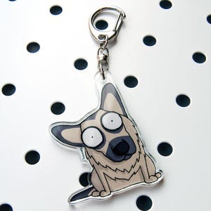 Hand-drawn German Shepherd Cartoon Acrylic Charm with Swivel Clasp for Backpack, Handbag, Purse, Bag, Keychain, Great Gift for Dog Lover