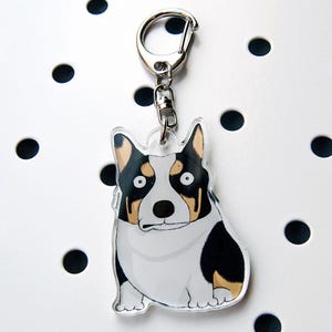 Hand-drawn Corgi Cartoon Acrylic Charm with Swivel Clasp for Backpack, Handbag, Purse, Bag, Keychain, Great Gift for Dog Lover