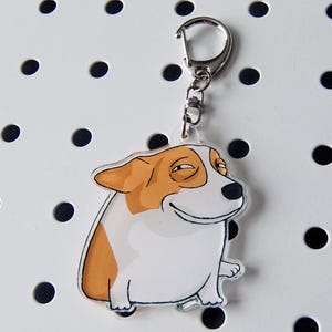 Hand-drawn Corgi Cartoon Acrylic Charm with Swivel Clasp for Backpack, Handbag, Purse, Bag, Keychain, Great Gift for Dog Lover