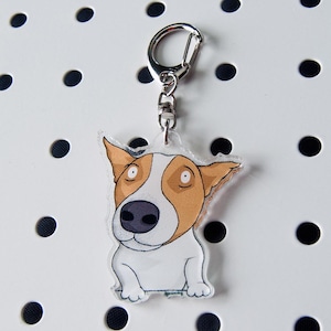 Hand-drawn Jack Russell Cartoon Acrylic Charm with Swivel Clasp for Backpack, Handbag, Purse, Bag, Keychain, Great Gift for Dog Lover