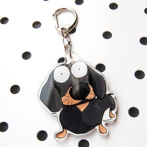 Hand-drawn Dachshund Wiener Dog Cartoon Acrylic Charm w/ Swivel Clasp for Backpack, Handbag, Purse, Bag, Keychain, Great Gift for Dog Lover